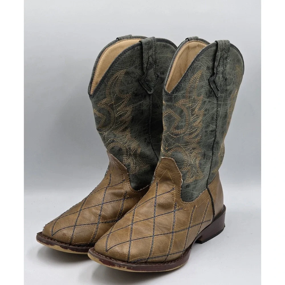 ROPER Toddler Boys Cross Cut Checkered Embroidery Square Toe Casual Boots Size 3